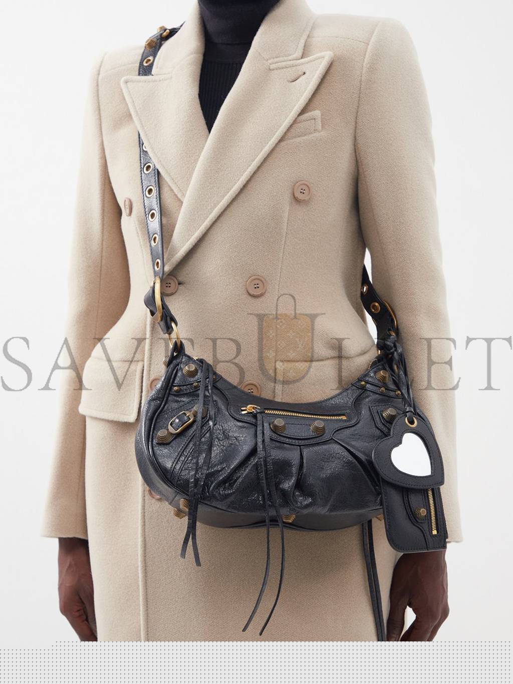 Ba*len*cia*ga black le cagole s crackled-leather shoulder bag matchesfashion us (34.2*19*8.3cm)
