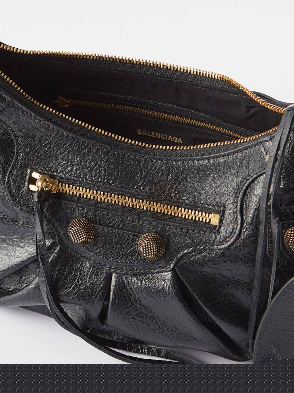 Ba*len*cia*ga black le cagole s crackled-leather shoulder bag matchesfashion us (34.2*19*8.3cm)