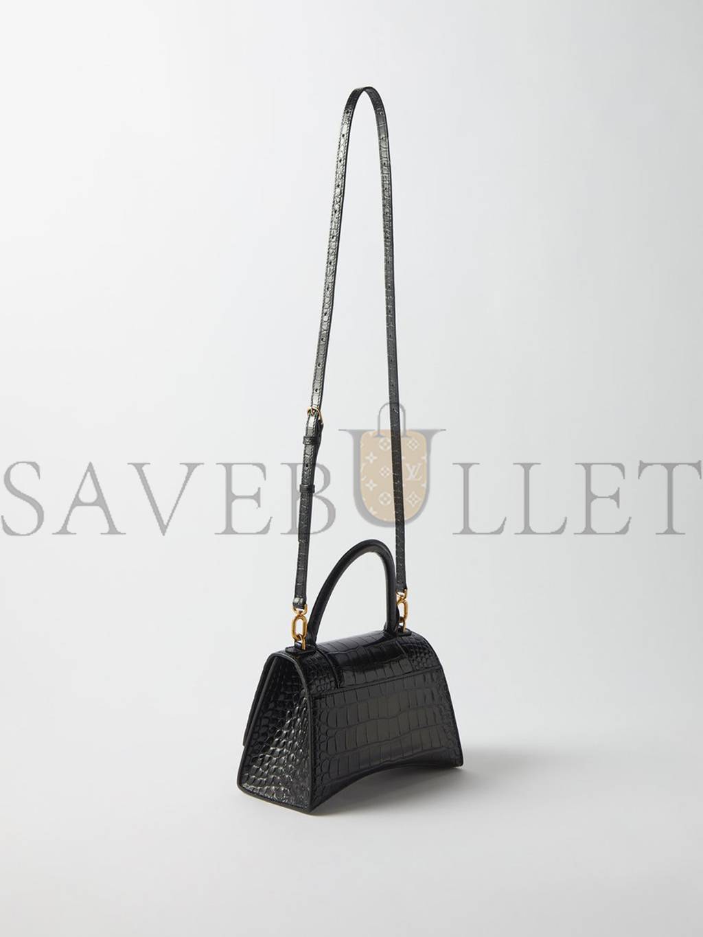 Ba*len*cia*ga black hourglass s crocodile-effect leather bag  matchesfashion us (22.8*15.2*9cm)