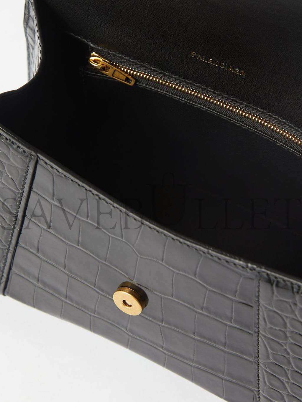Ba*len*cia*ga black hourglass s crocodile-effect leather bag  matchesfashion us (22.8*15.2*9cm)