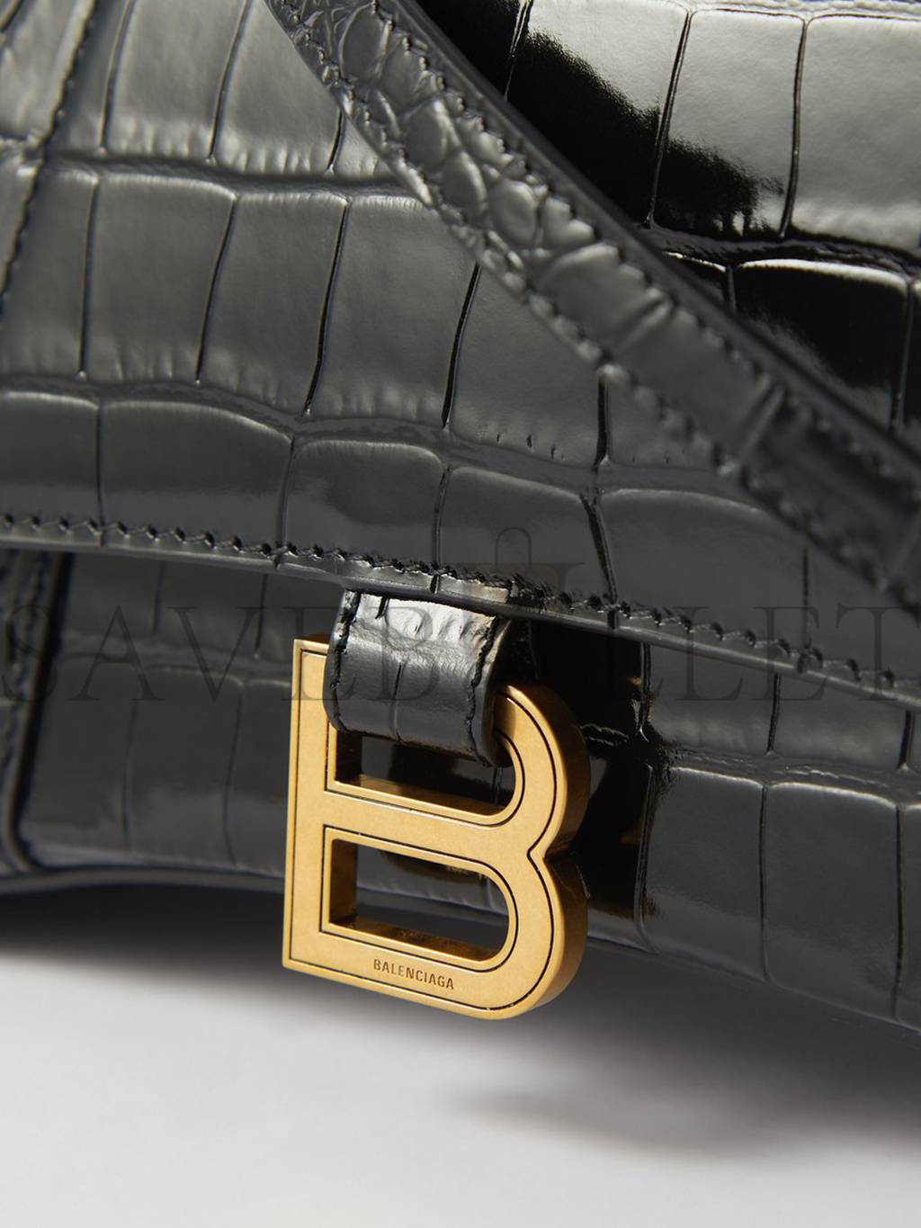 Ba*len*cia*ga black hourglass s crocodile-effect leather bag  matchesfashion us (22.8*15.2*9cm)