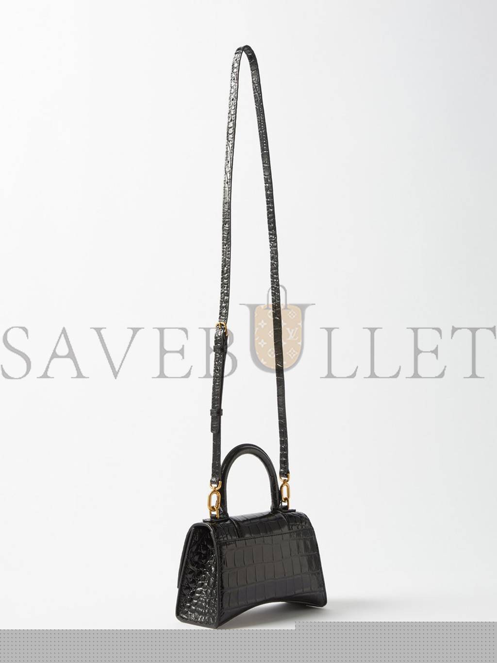 Ba*len*cia*ga black hourglass xs crocodile-effect leather bag  matchesfashion us (19*12.1*7.6cm)