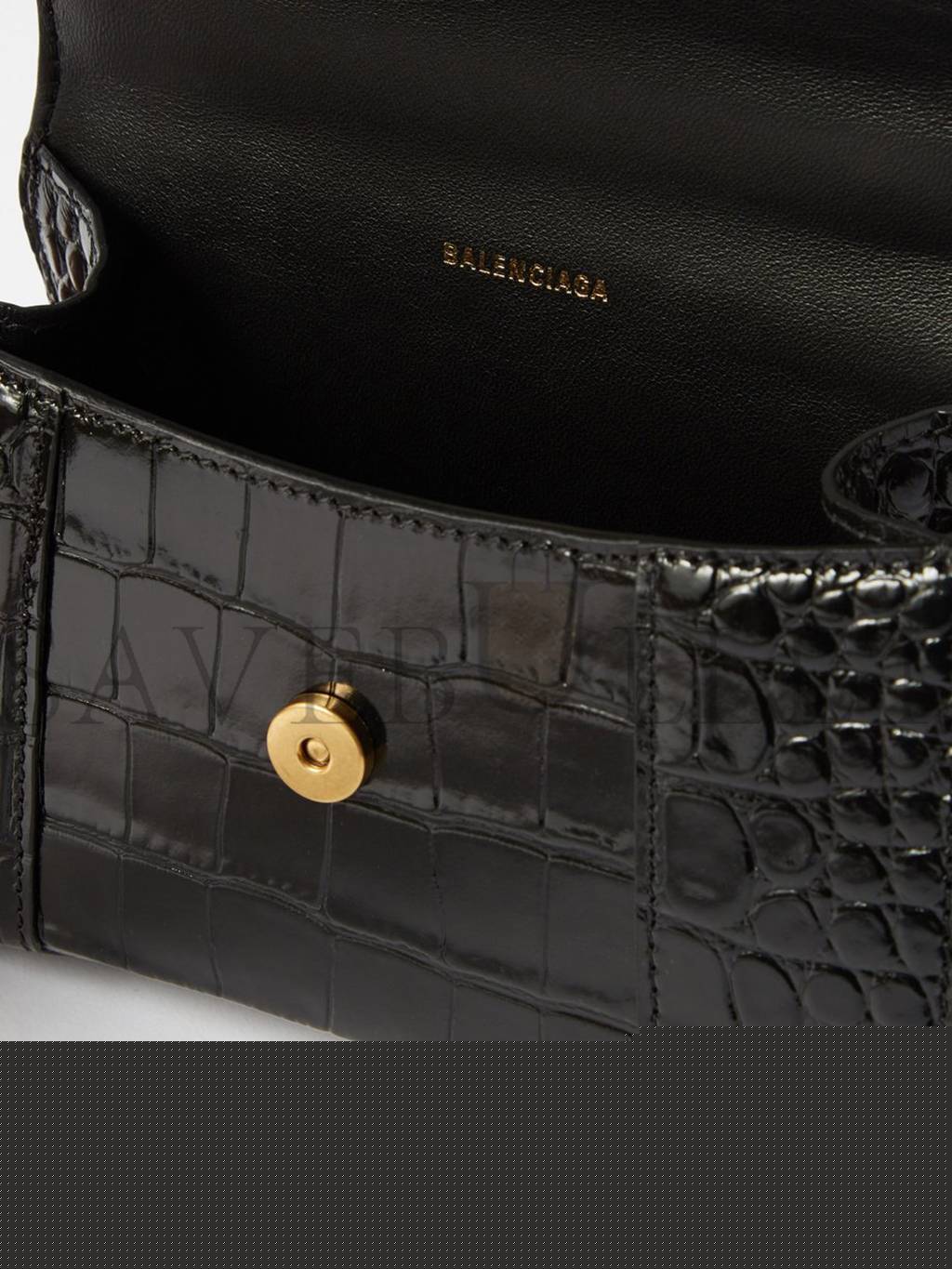 Ba*len*cia*ga black hourglass xs crocodile-effect leather bag  matchesfashion us (19*12.1*7.6cm)