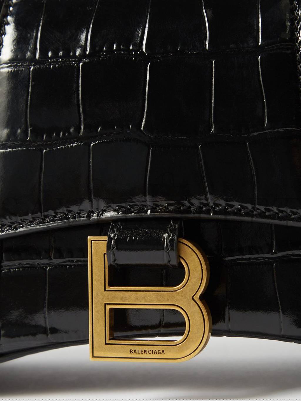 Ba*len*cia*ga black hourglass xs crocodile-effect leather bag  matchesfashion us (19*12.1*7.6cm)
