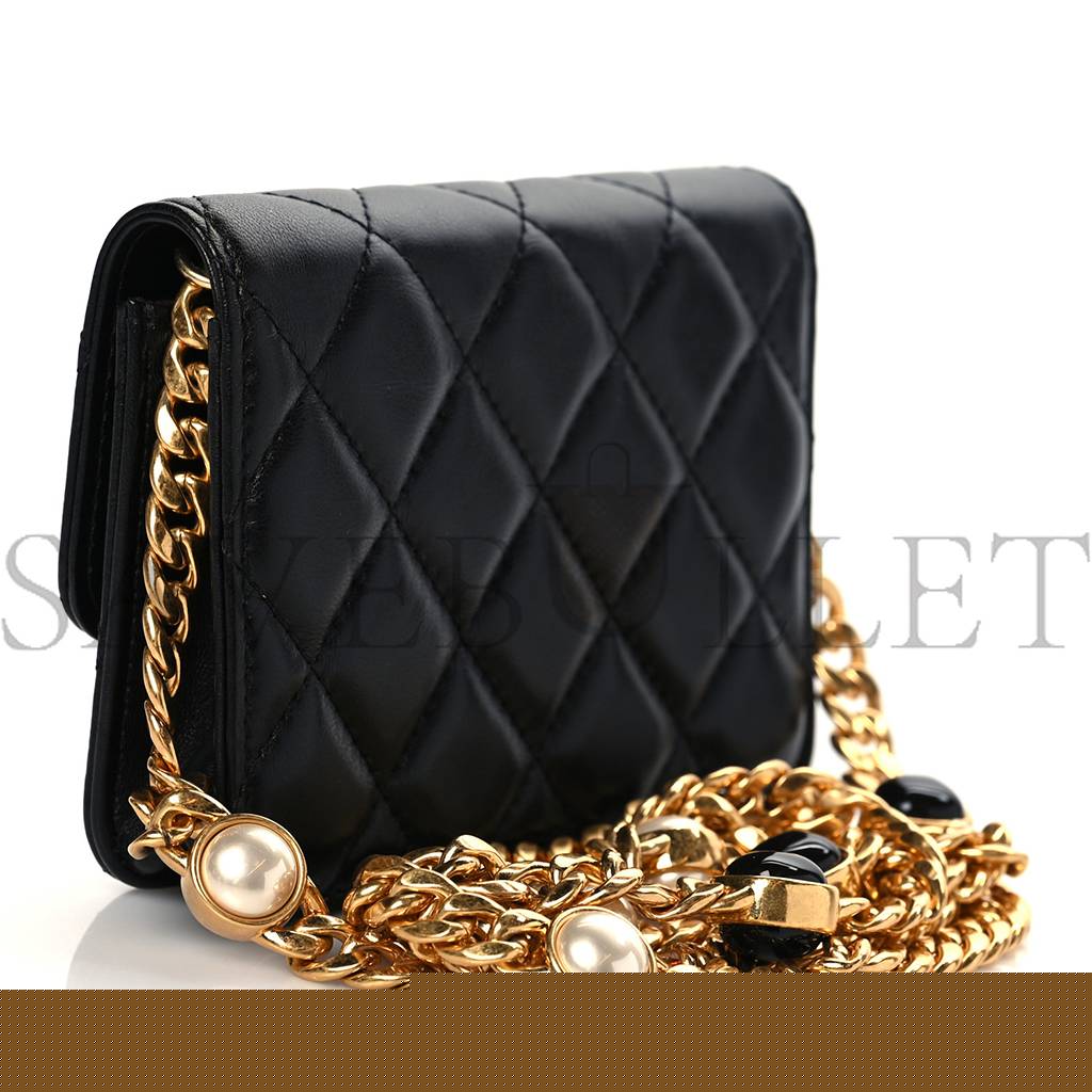 Ch*el lambskin resin quilted clutch with chain black gold hardware (15*10*5cm)
