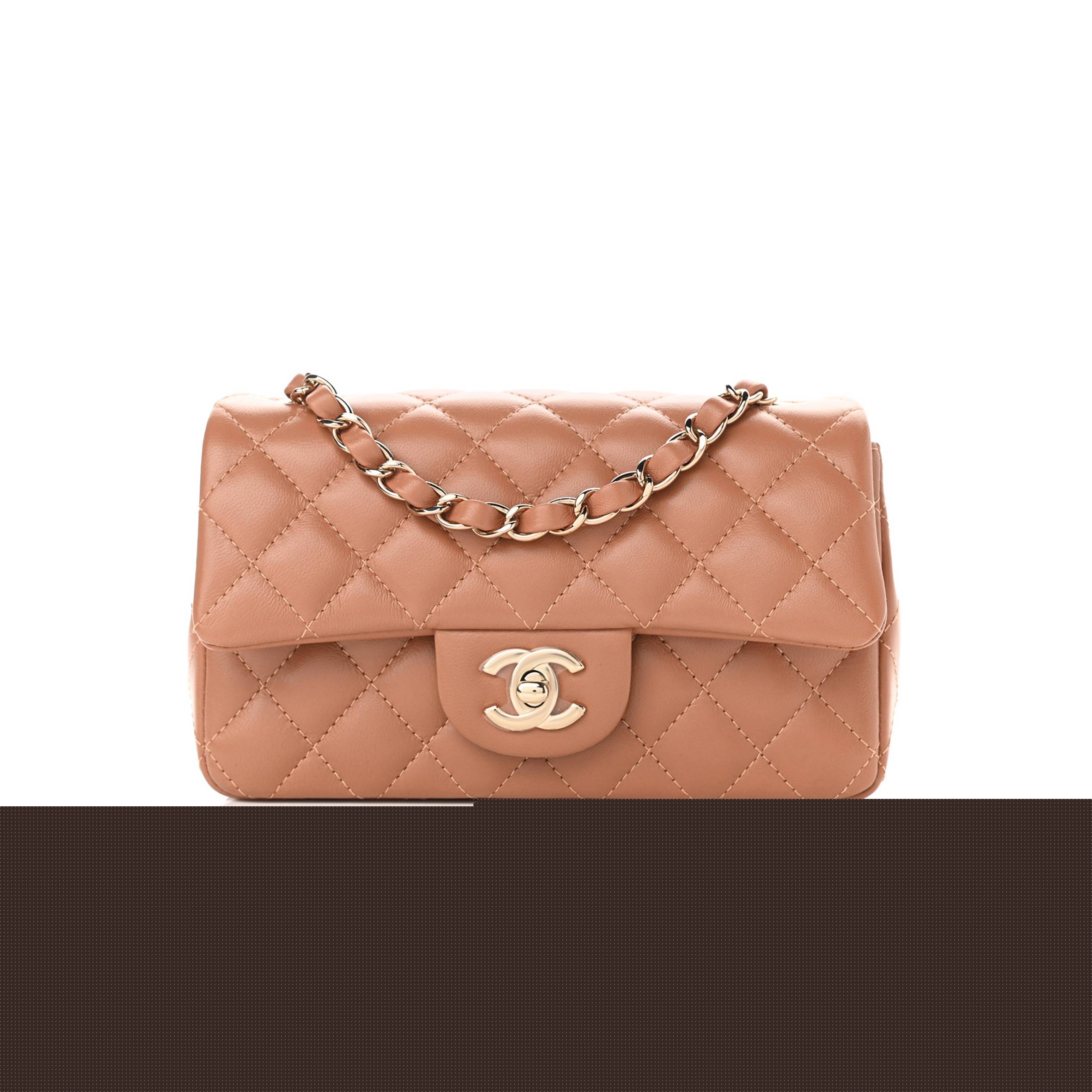 Ch*el lambskin quilted mini rectangular flap brown rose gold hardware (19*11*7cm)