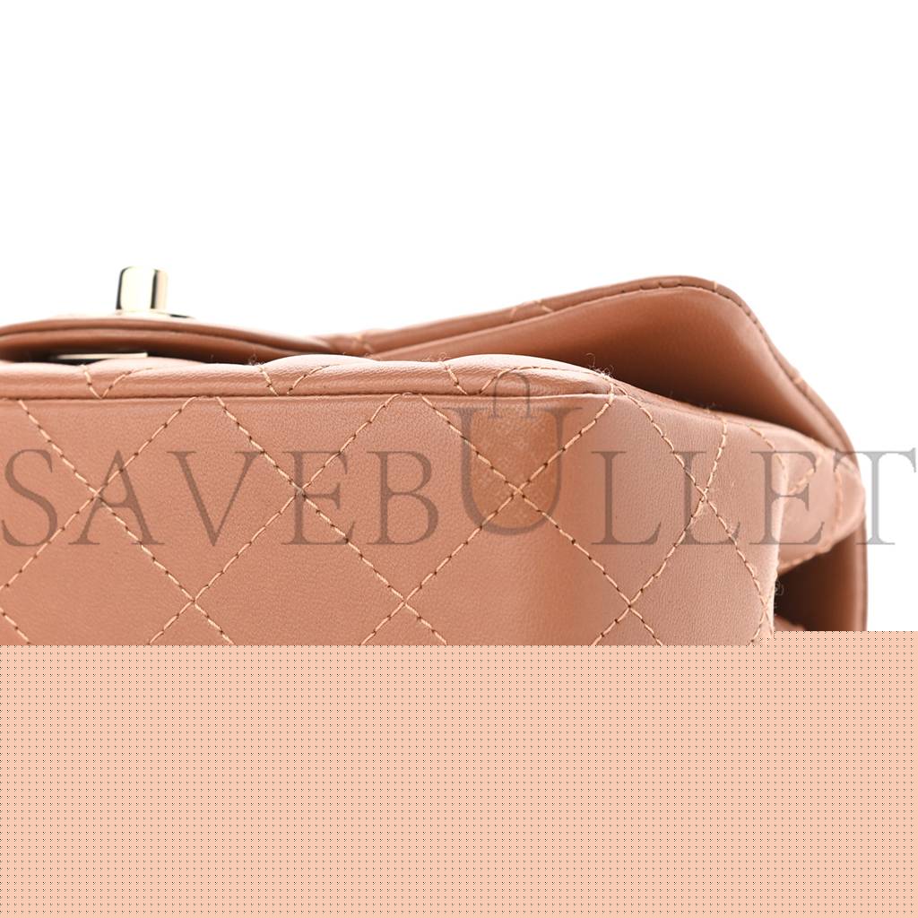 Ch*el lambskin quilted mini rectangular flap brown rose gold hardware (19*11*7cm)