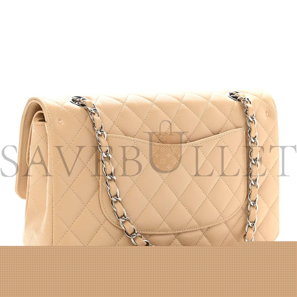 Ch*el caviar quilted medium double flap beige clair silver hardware (25*15*7cm)