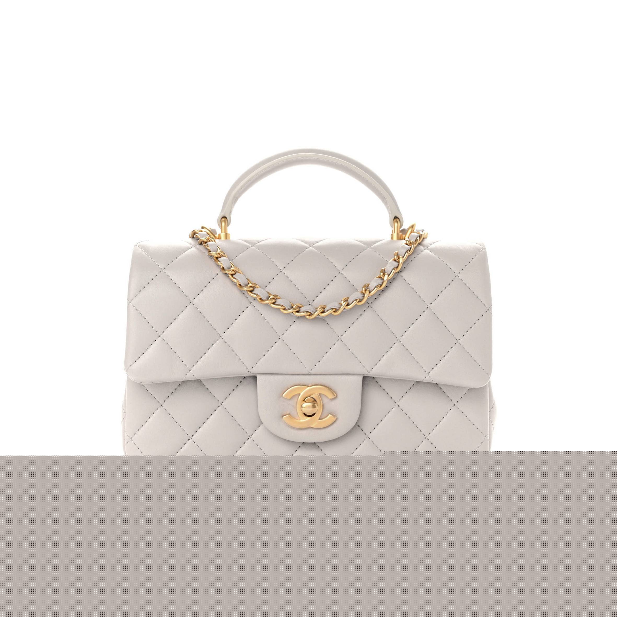 Ch*el lambskin quilted mini top handle rectangular flap grey gold hardware (20*13*6cm)
