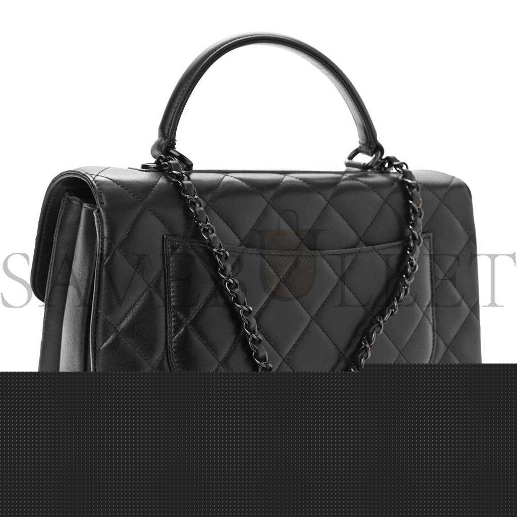 Ch*el lambskin quilted medium trendy cc dual handle flap bag so black black hardware  (25*18*10cm)