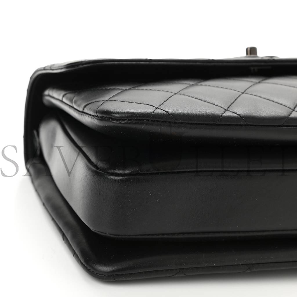 Ch*el lambskin quilted medium trendy cc dual handle flap bag so black black hardware  (25*18*10cm)