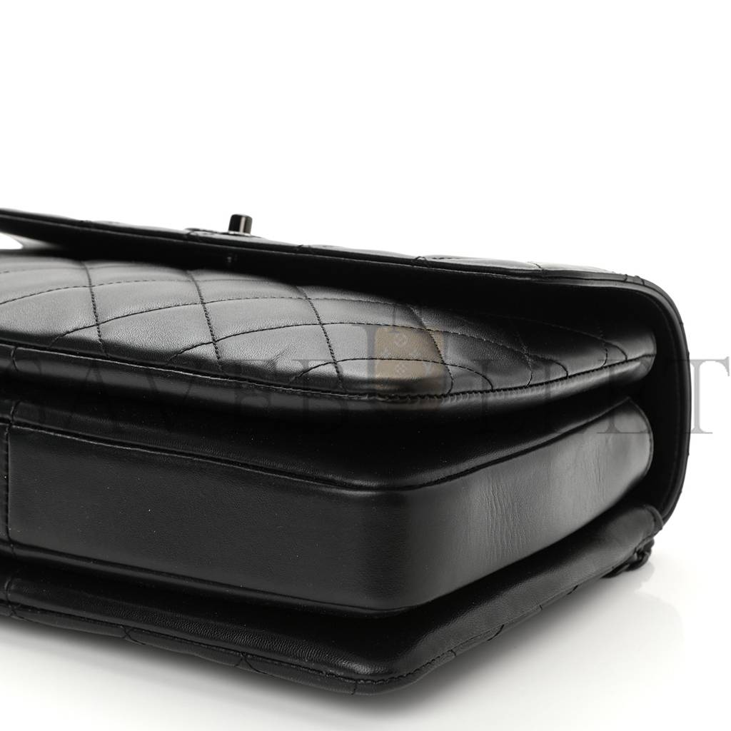 Ch*el lambskin quilted medium trendy cc dual handle flap bag so black black hardware  (25*18*10cm)