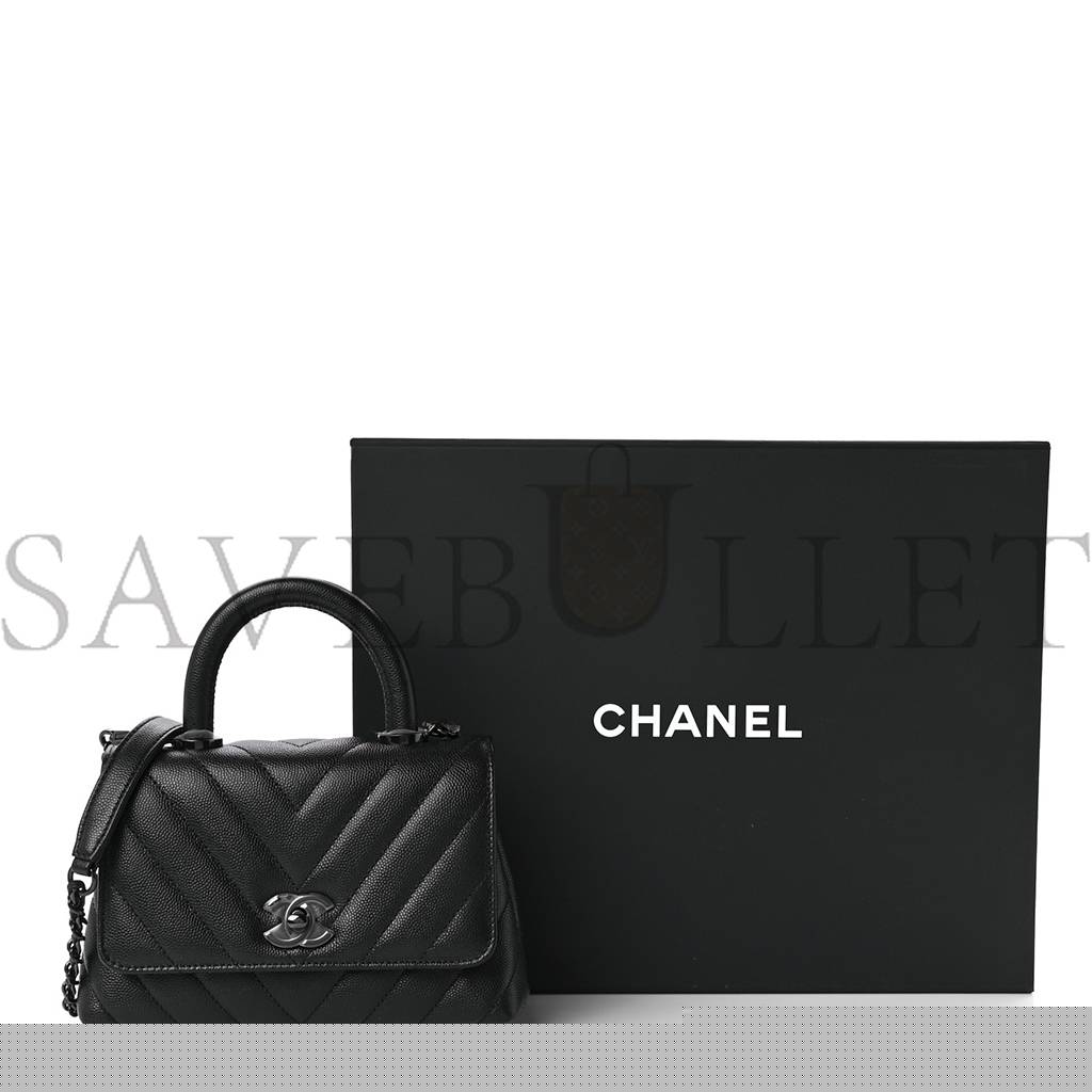 CHEVRON QUILTED EXTRA MINI COCO HANDLE FLAP SO BLACK BLACK HARDWARE (18*13*9cm)