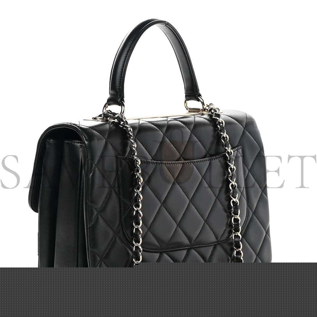 Ch*el lambskin quilted medium trendy cc flap dual handle bag black rose gold hardware (29*19*9cm)