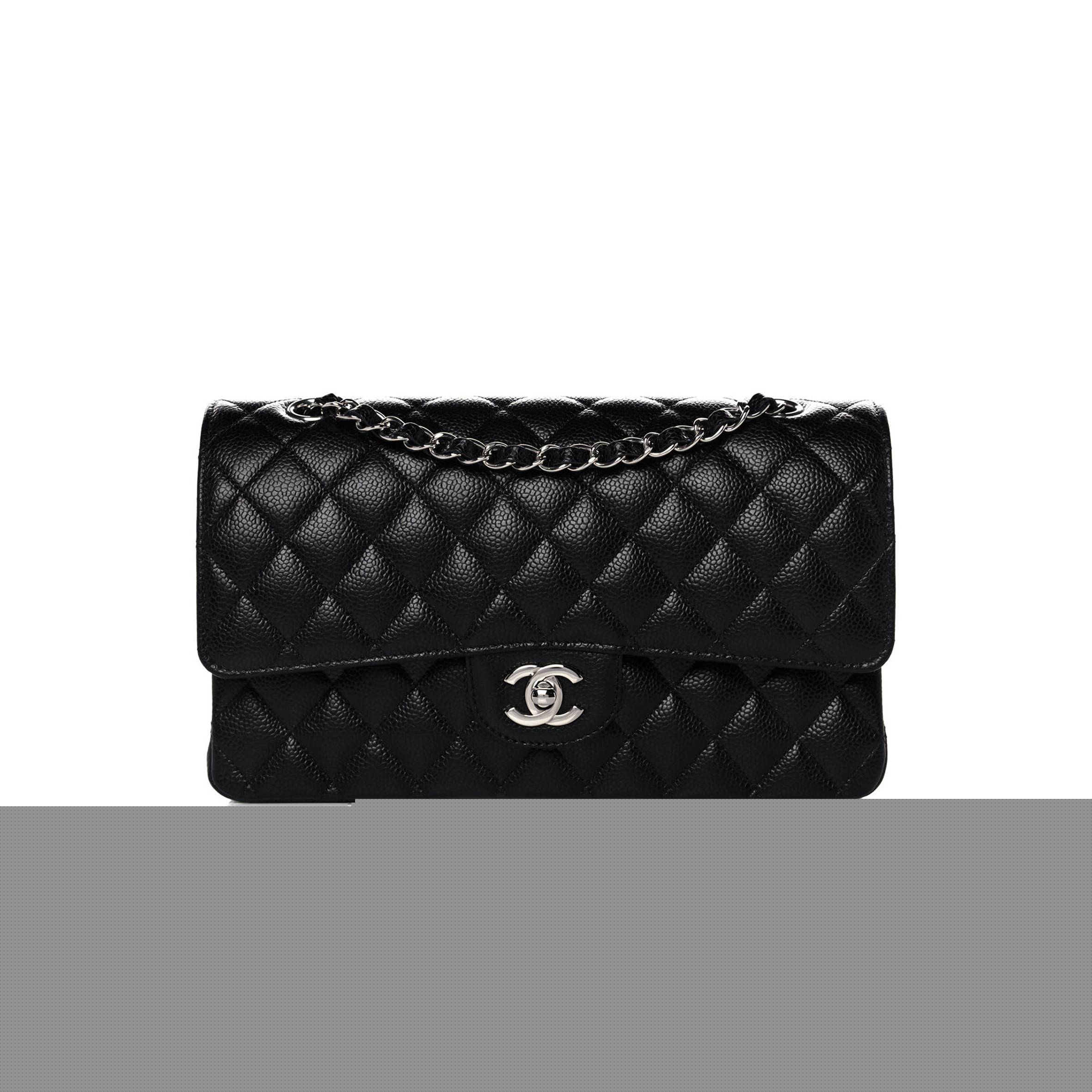 Ch*el caviar quilted medium double flap black silver hardware (25*15*6cm)