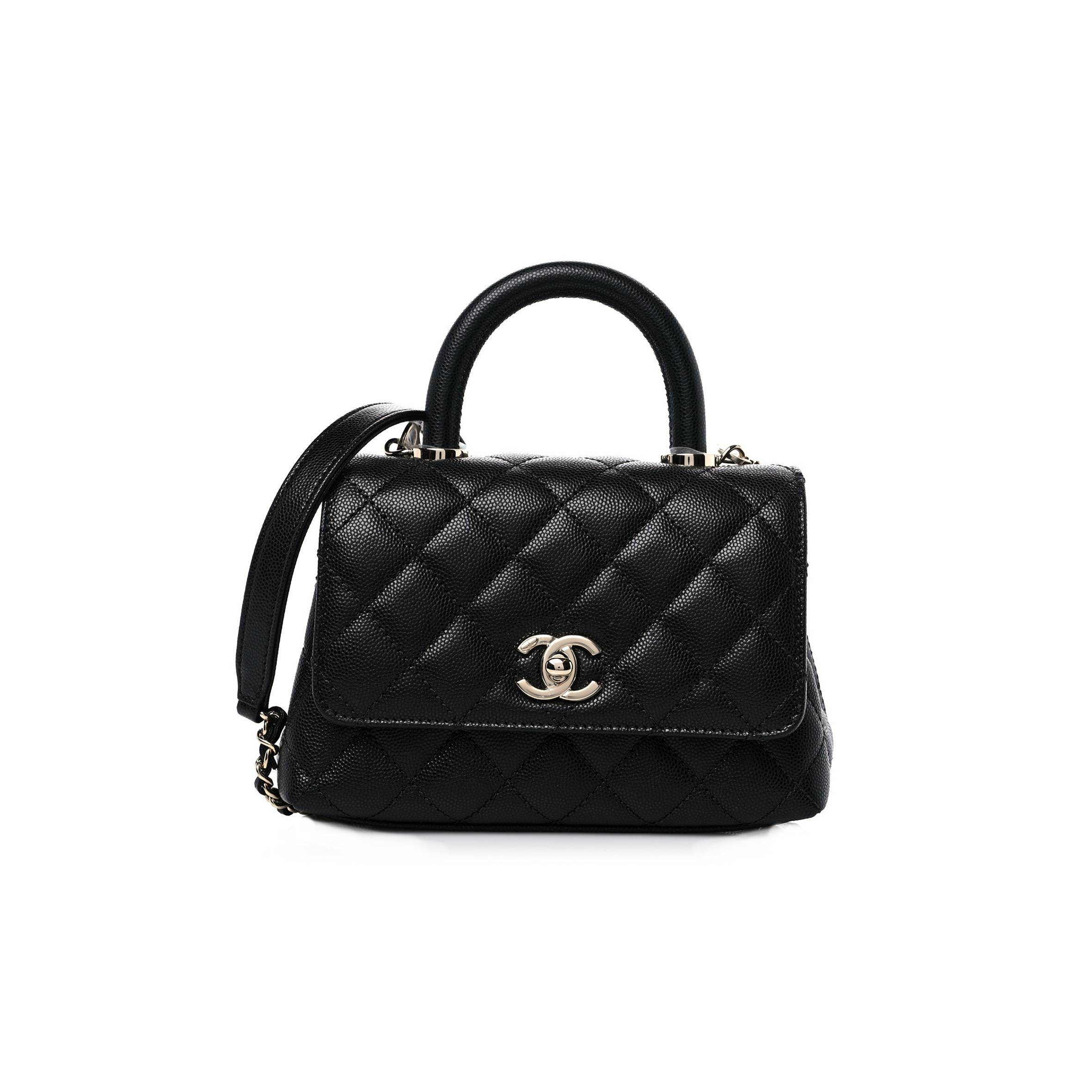 Ch*el caviar quilted extra mini coco handle flap black silver hardware  (18*13*9cm)