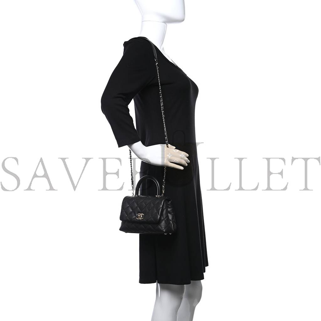 Ch*el caviar quilted extra mini coco handle flap black silver hardware (18*13*9cm)