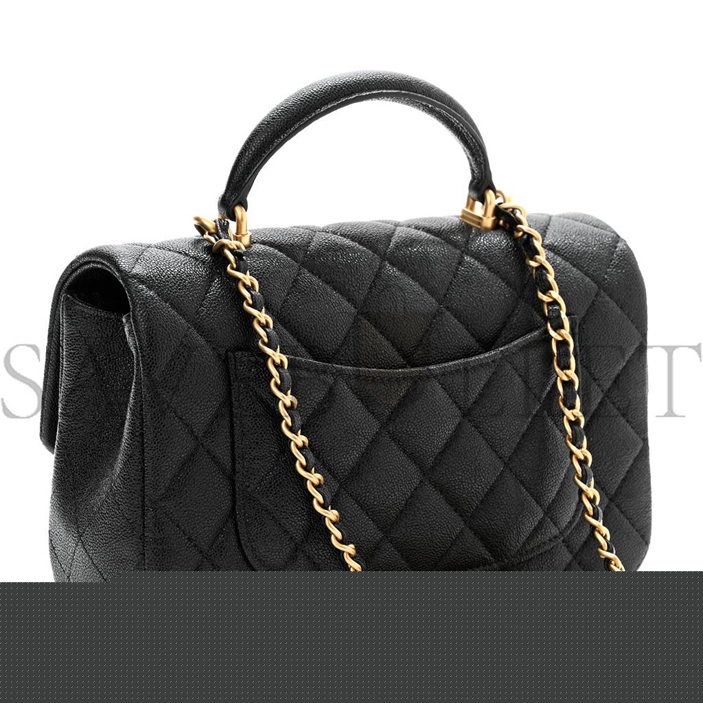 Ch*el caviar quilted mini top handle rectangular flap black gold hardware (20*12*7cm)