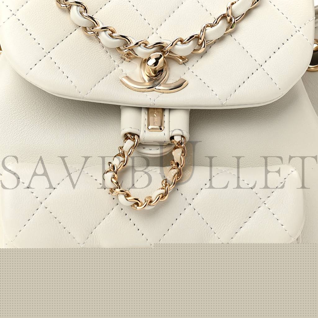 Ch*el lambskin quilted small duma drawstring backpack white (19*17*12cm)