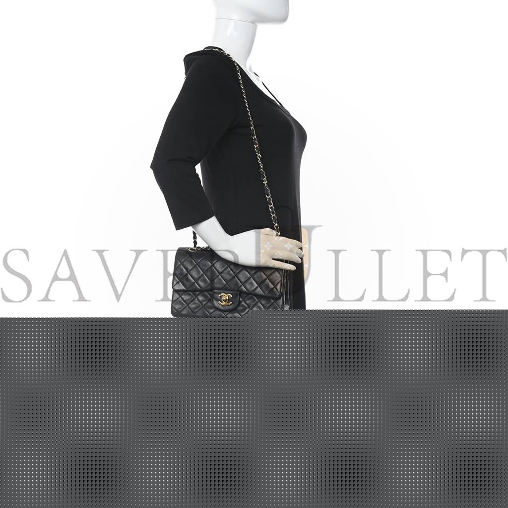 Ch*el lambskin quilted small double flap black silver hardware (25*15*6cm)
