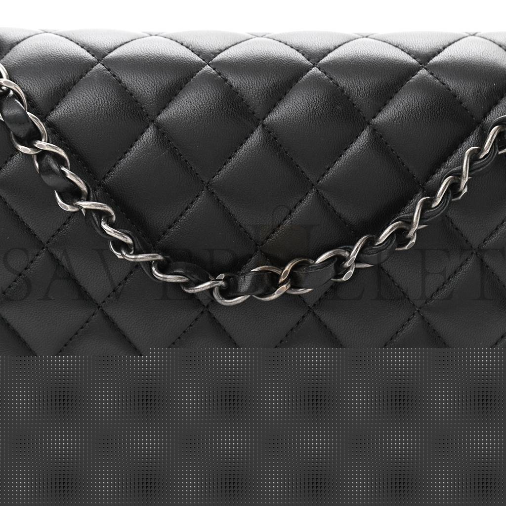Ch*el lambskin quilted small double flap black silver hardware (25*15*6cm)
