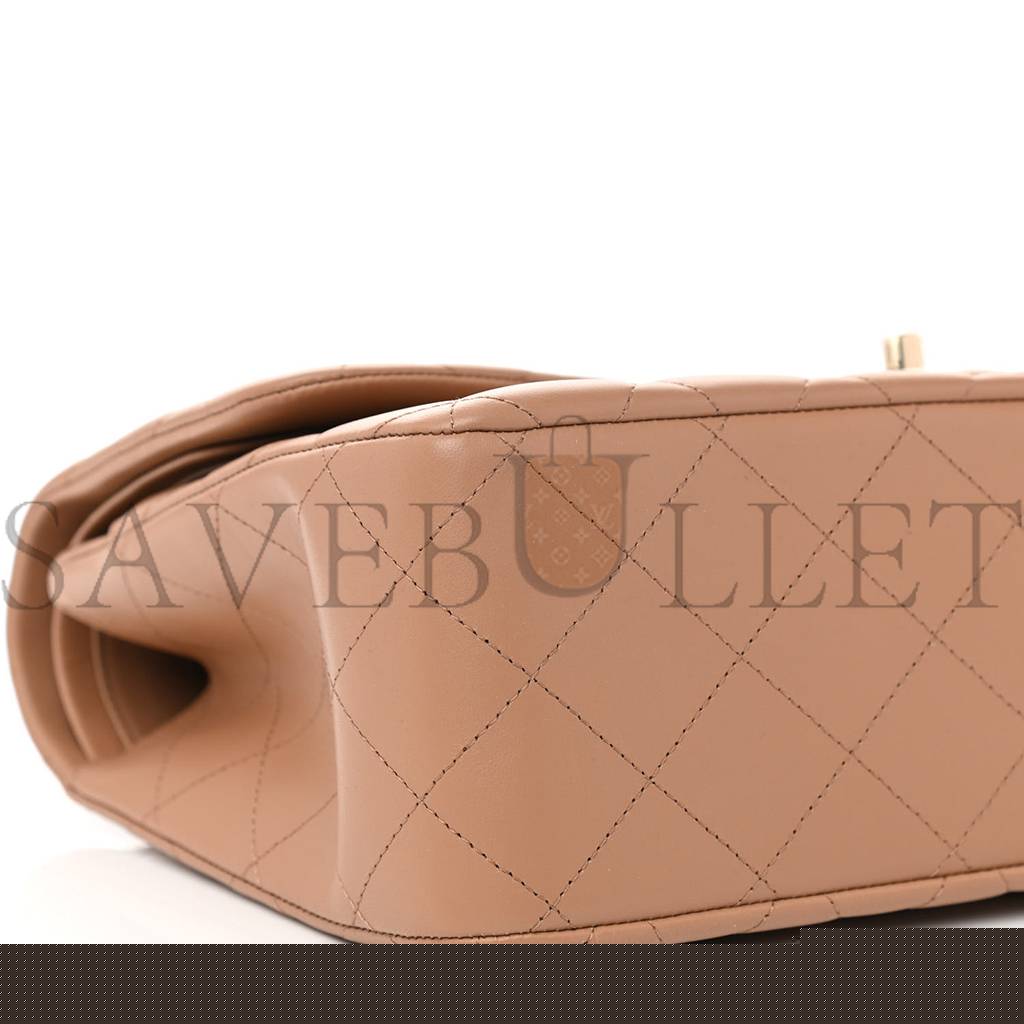 Ch*el lambskin quilted jumbo double flap dark beige rose gold hardware (31*19*9cm)