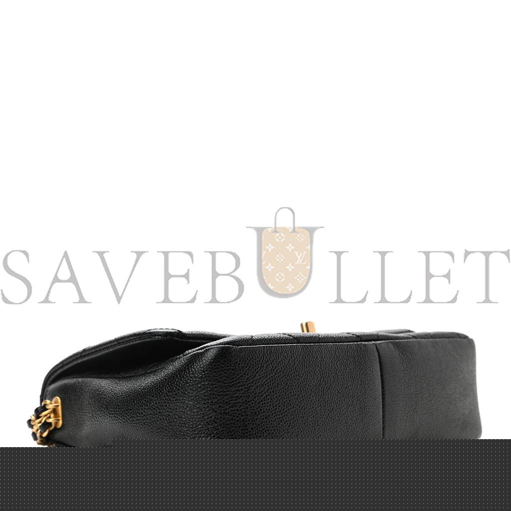 Ch*el shiny caviar quilted small chain melody flap black gold hardware (22*15*6cm)