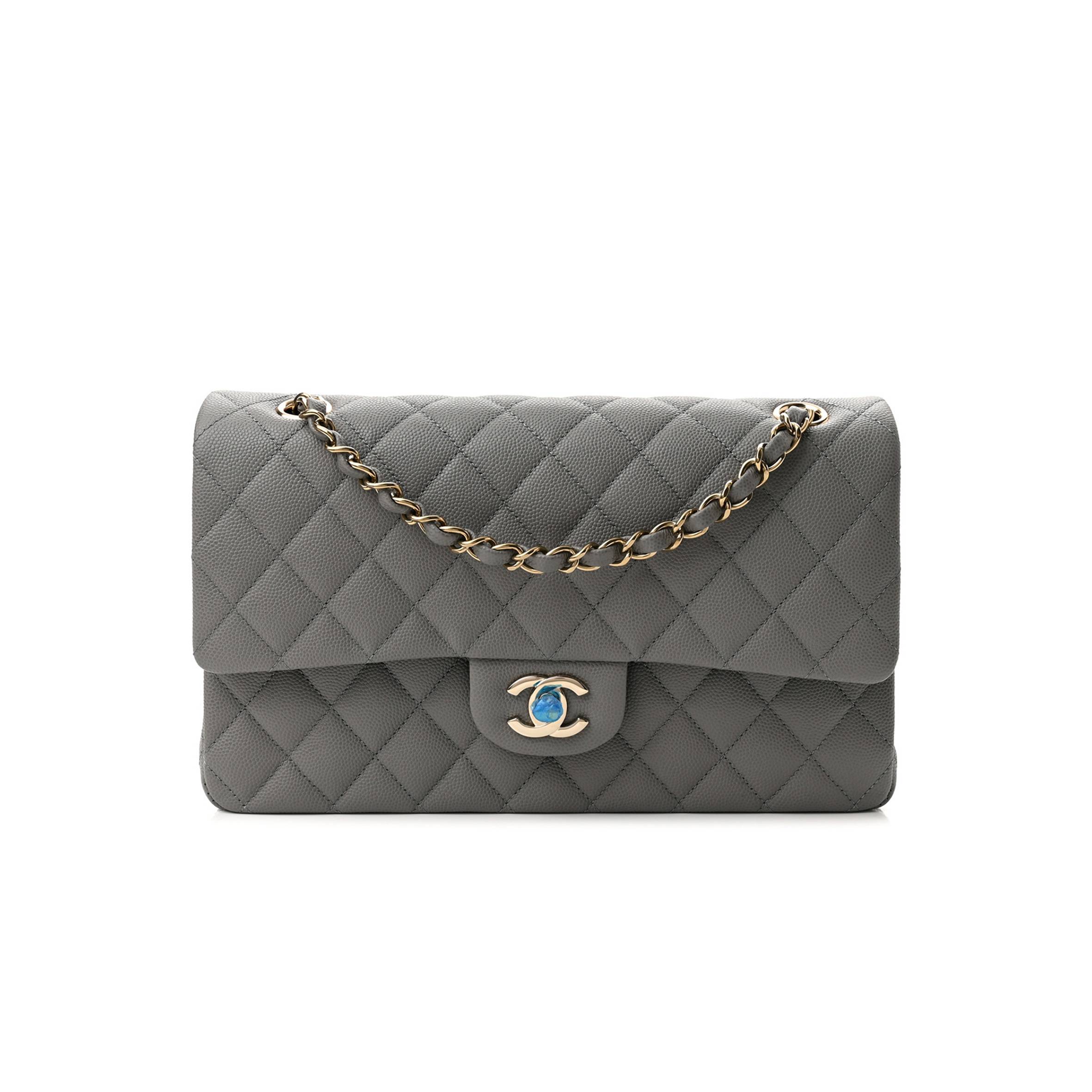Ch*el caviar quilted medium double flap grey rose gold hardware (25*17*6cm)
