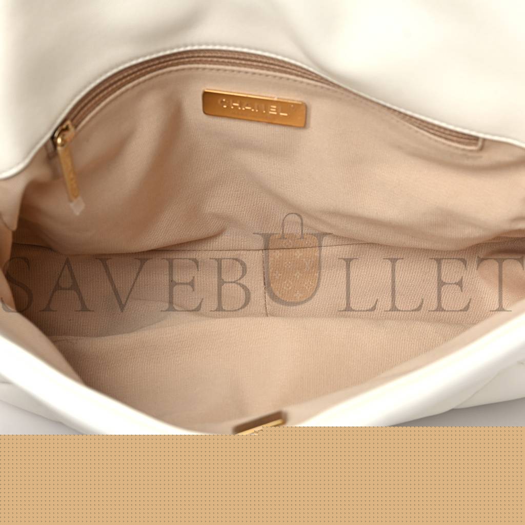 Ch*el lambskin quilted large Ch*el 19 flap white gold hardware (30*20*9cm)
