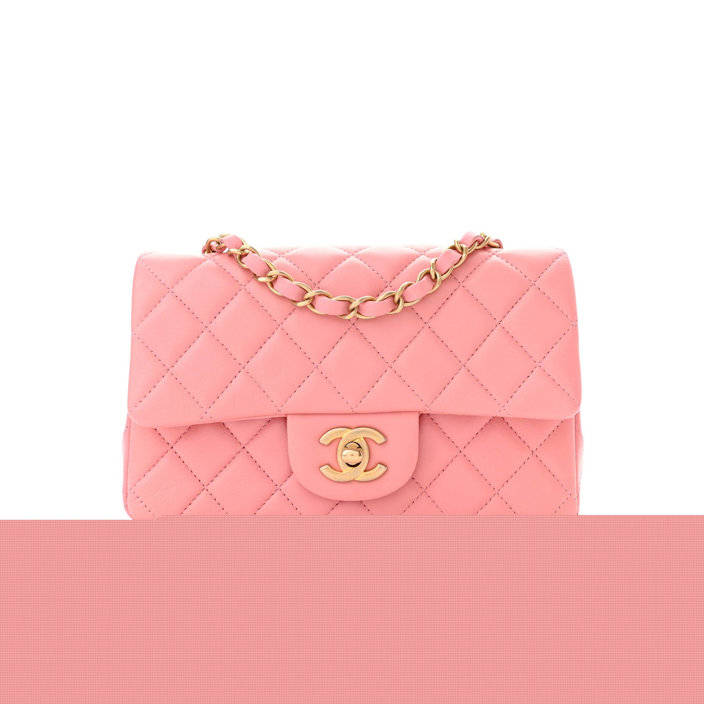 Ch*el lambskin quilted mini rectangular flap pink gold hardware (20*11*6cm)