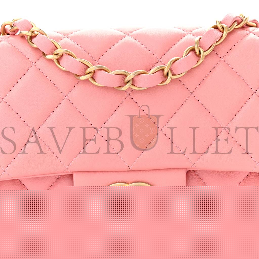 Ch*el lambskin quilted mini rectangular flap pink gold hardware (20*11*6cm)