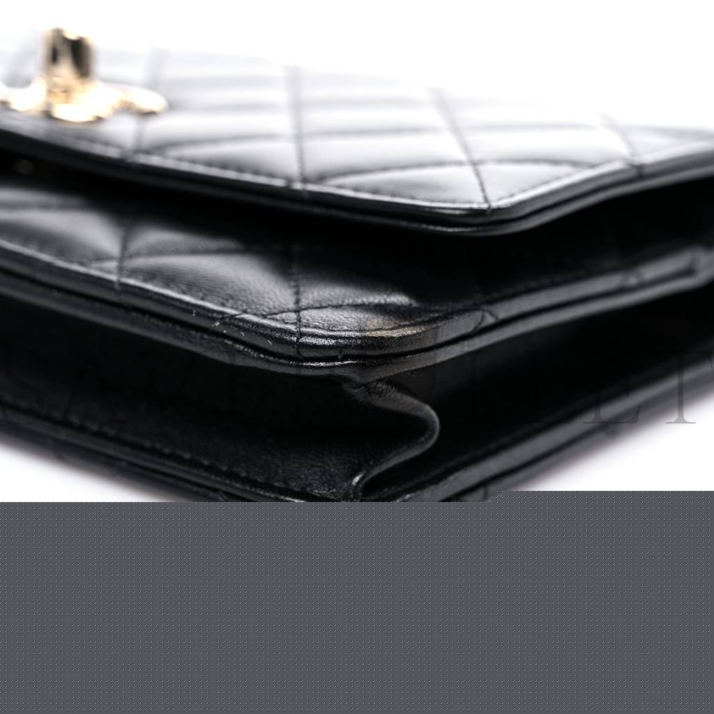 Ch*el lambskin quilted trendy cc wallet on chain woc black rose gold hardware (19*13*4cm)