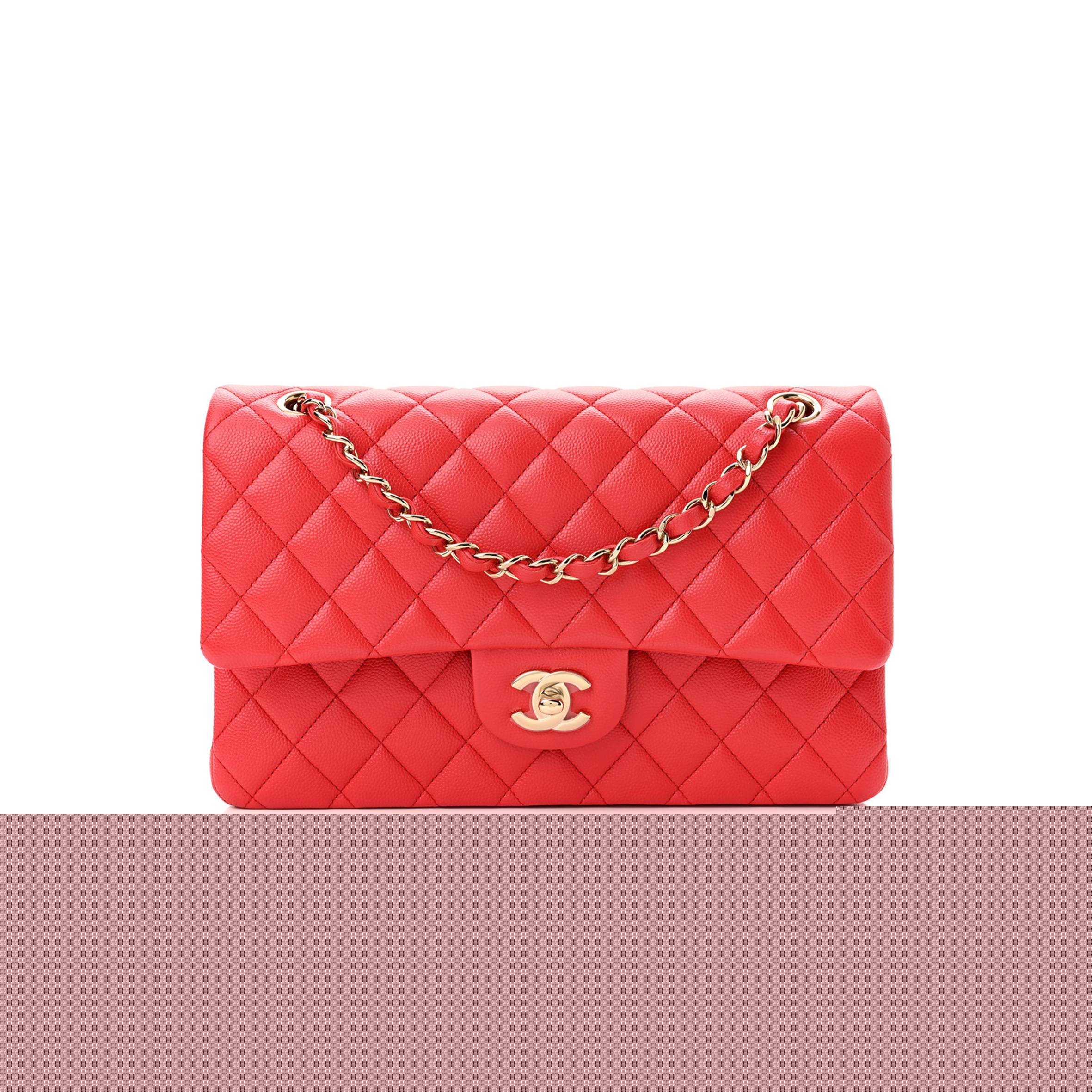 Ch*el caviar quilted medium double flap red gold hardware (25*17*6cm)