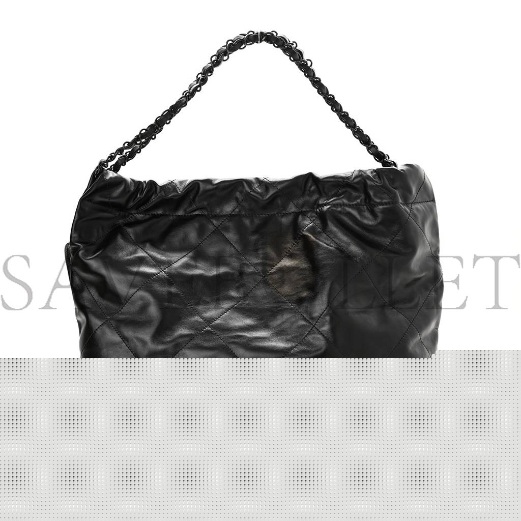 Ch*el shiny calfskin quilted Ch*el 22 so black black hardware (37*35*7cm)