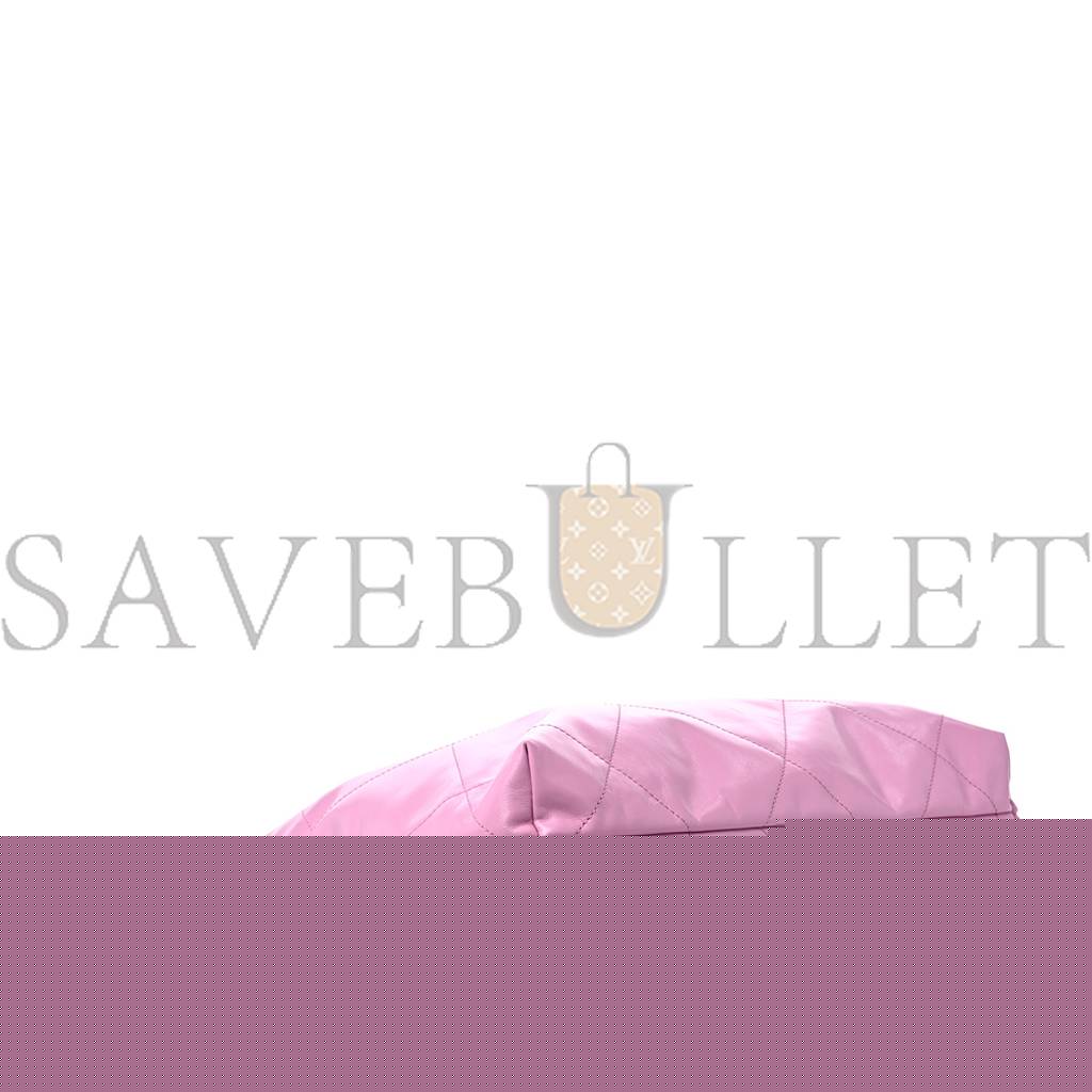 Ch*el shiny calfskin quilted small Ch*el 22 pink gold hardware (37*35*7cm)