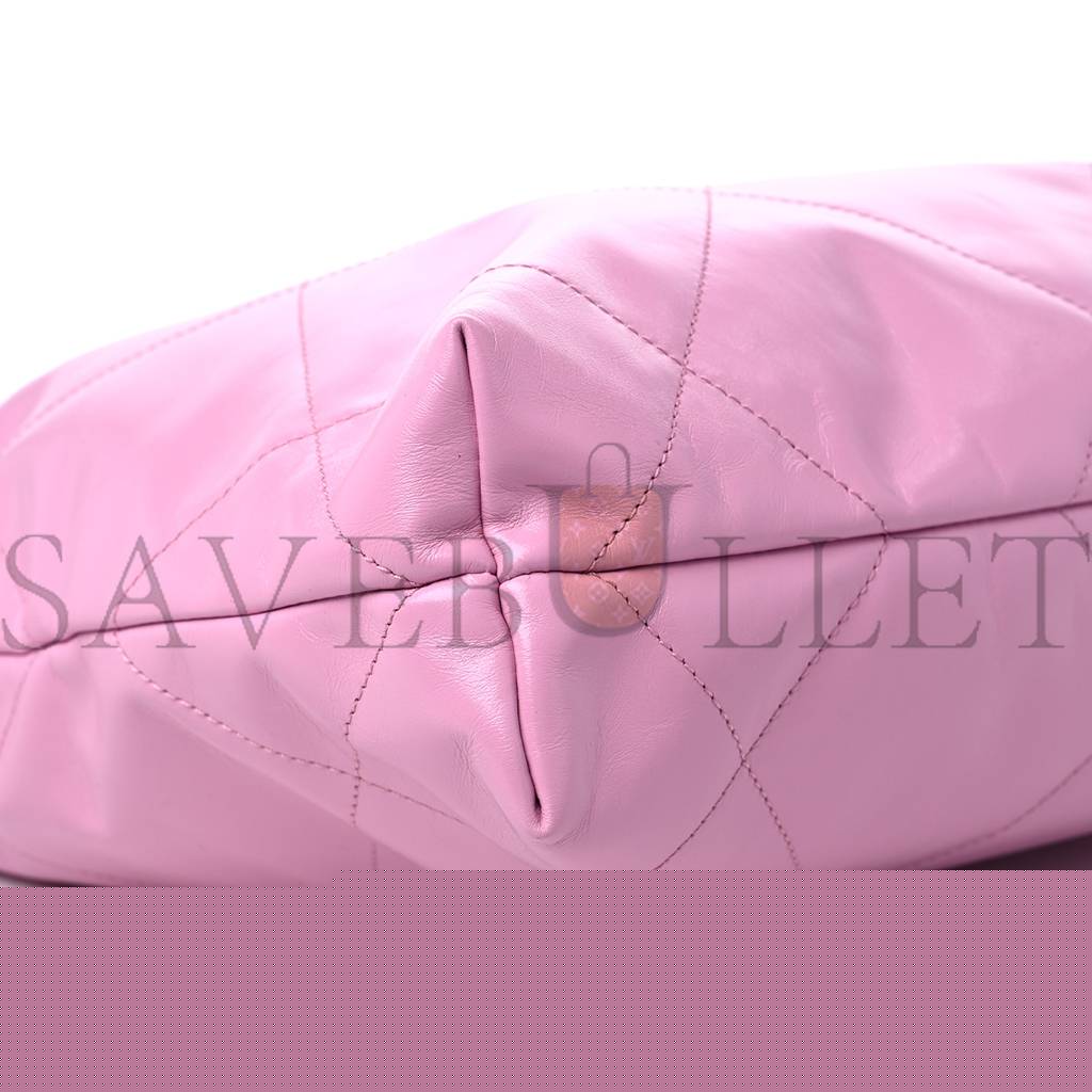 Ch*el shiny calfskin quilted small Ch*el 22 pink gold hardware (37*35*7cm)