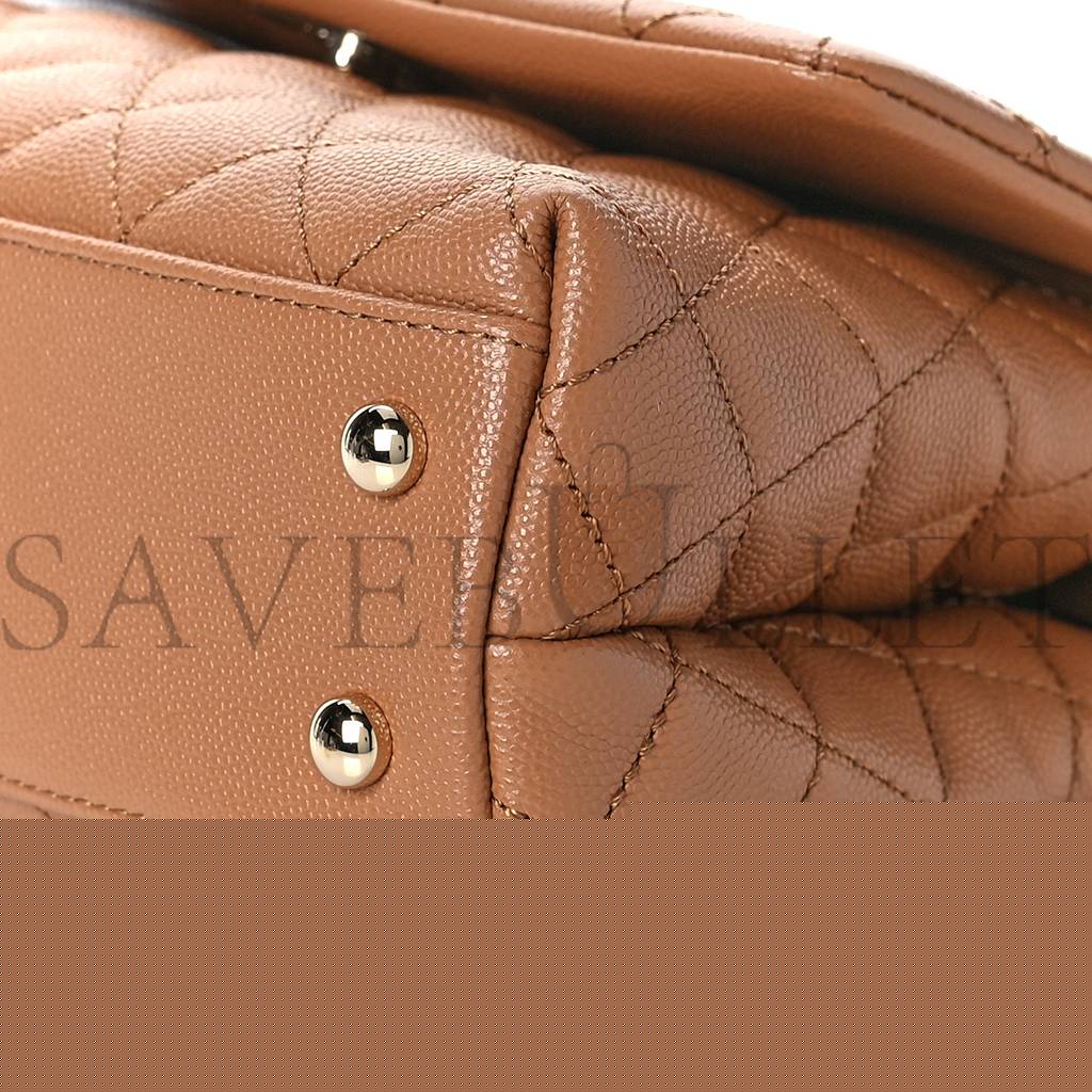 Ch*el caviar quilted mini coco handle flap brown rose gold hardware (23*15*10cm)