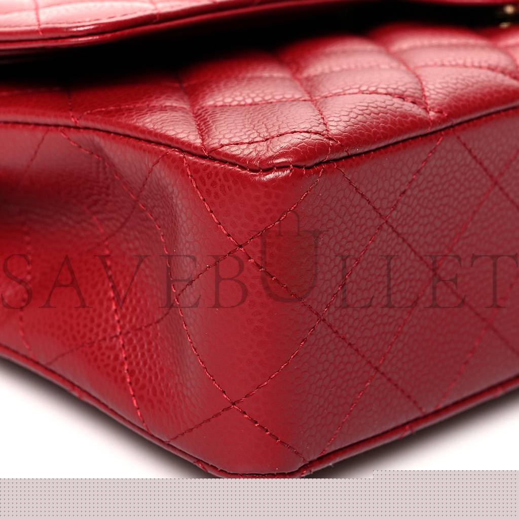 Ch*el caviar quilted medium double flap dark red gold hardware (25*15*6cm)