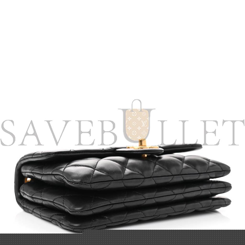 Ch*el lambskin quilted small pillow crush flap black gold hardware (22*13*6cm)