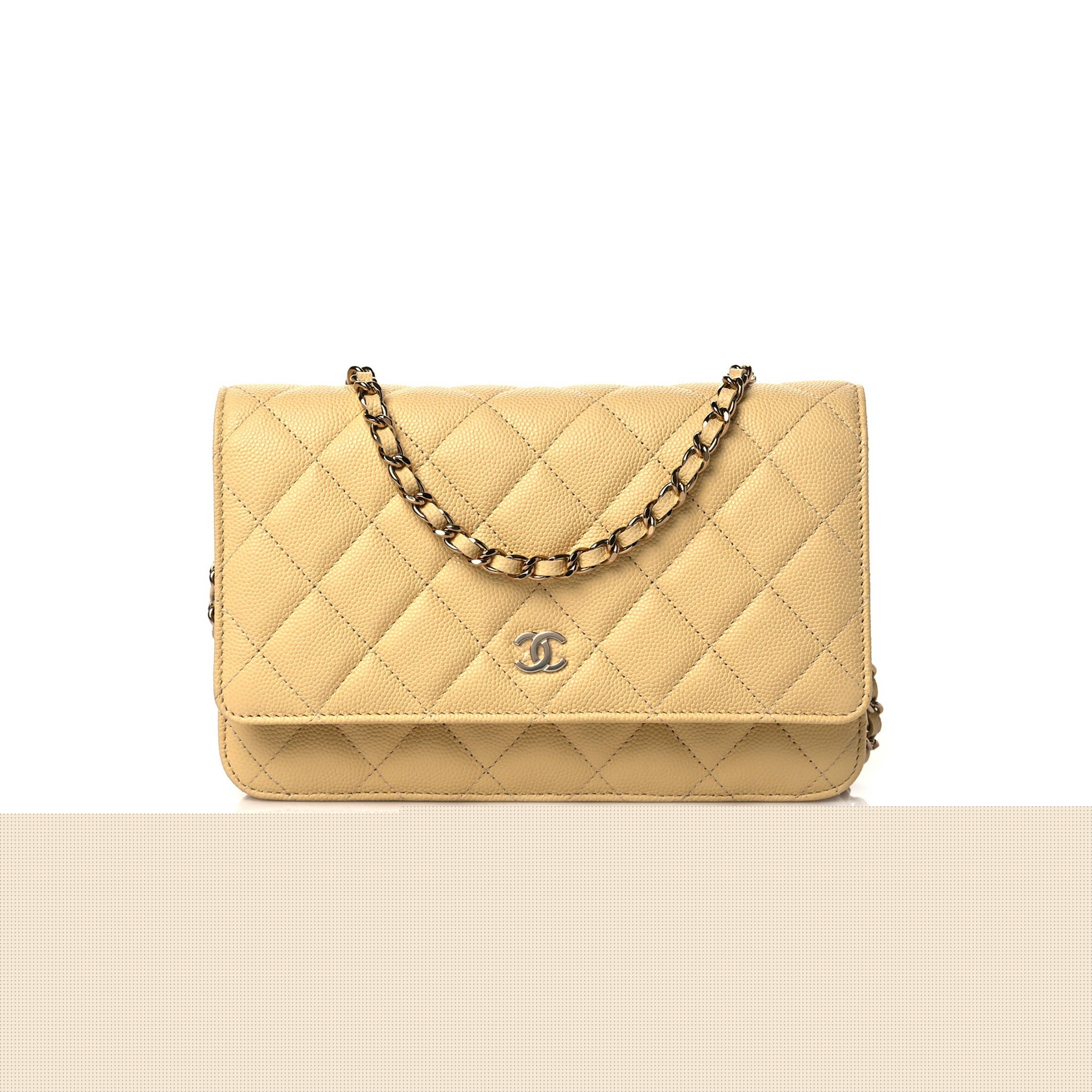 Ch*el caviar quilted wallet on chain woc light yellow rose gold hardware (19*12*3cm)