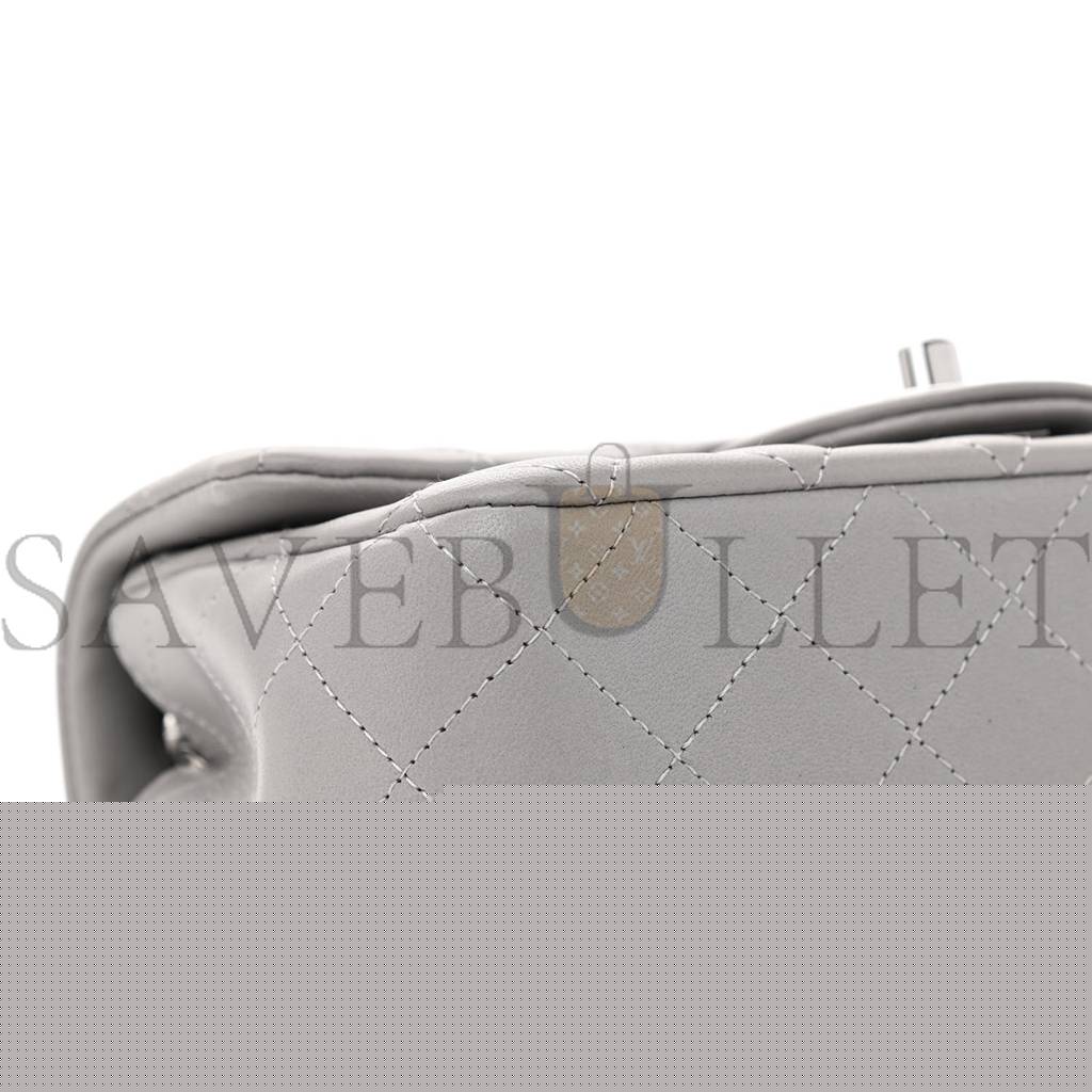 Ch*el lambskin quilted mini rectangular flap grey silver hardware (20*12*6cm)