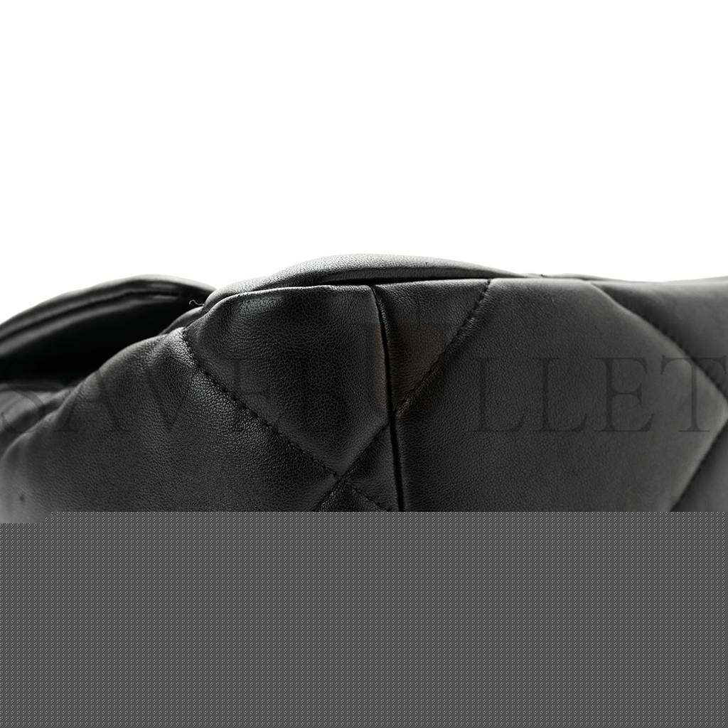 Ch*el lambskin quilted medium Ch*el 19 flap black gold hardware (26*17*8cm)