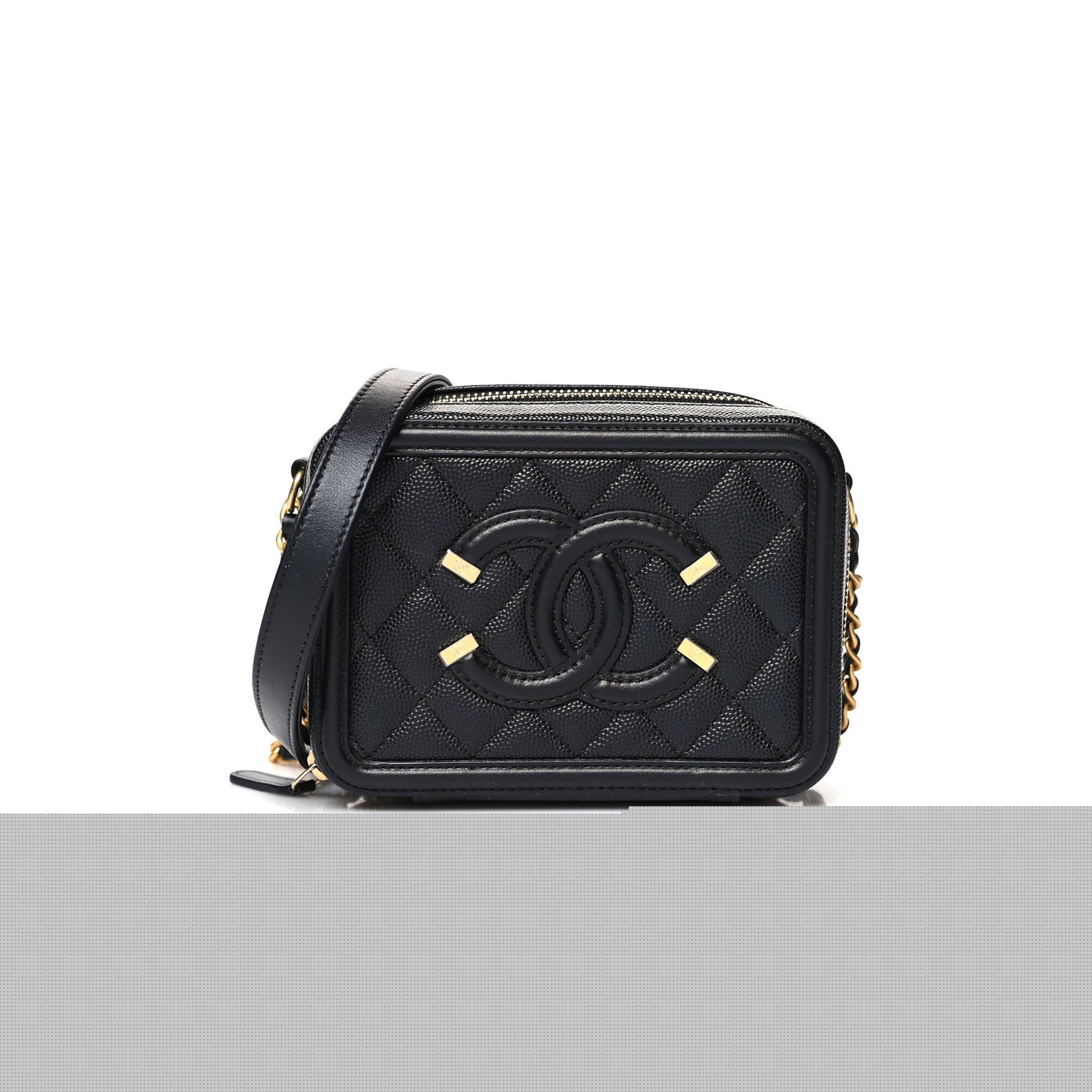 Ch*el caviar quilted cc filigree vanity clutch with chain black (14*10*6cm)
