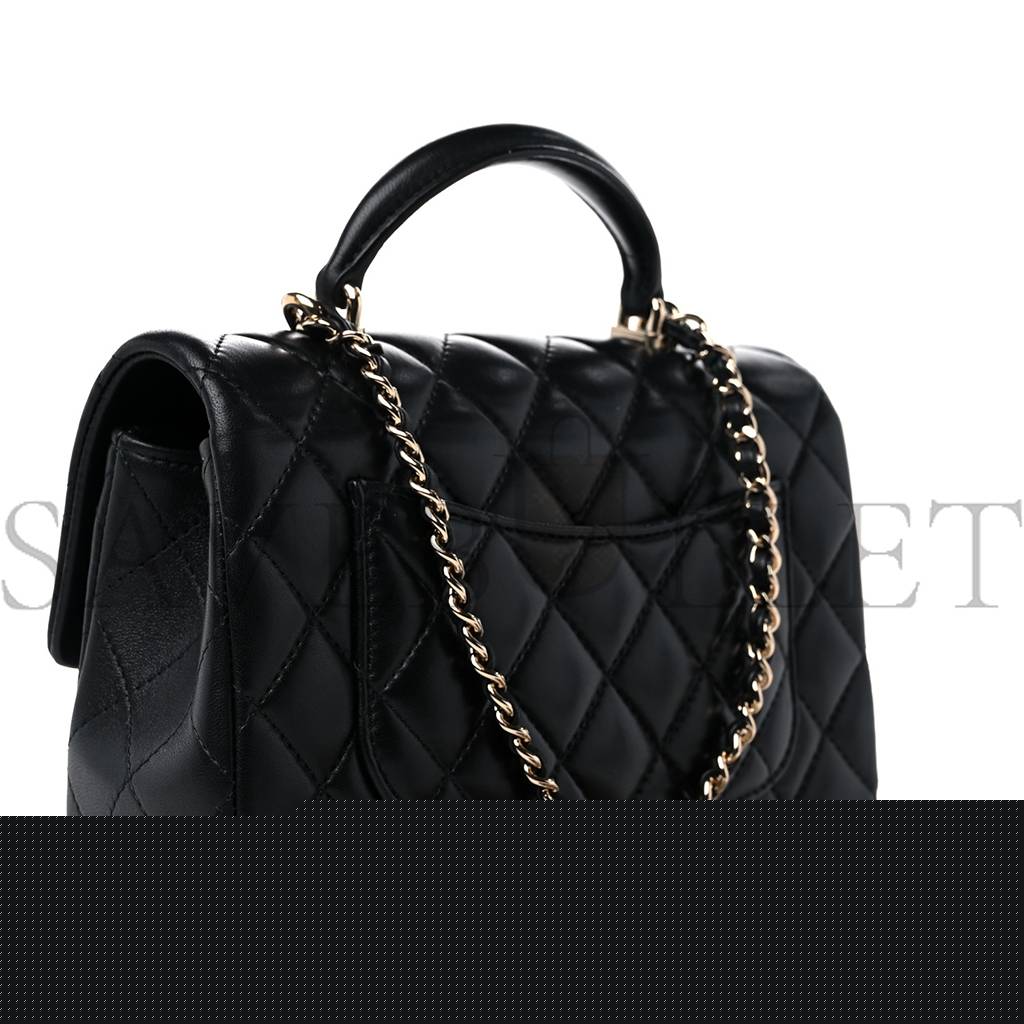 Ch*el lambskin quilted mini top handle rectangular flap black rose gold hardware0 (20*13*6cm)