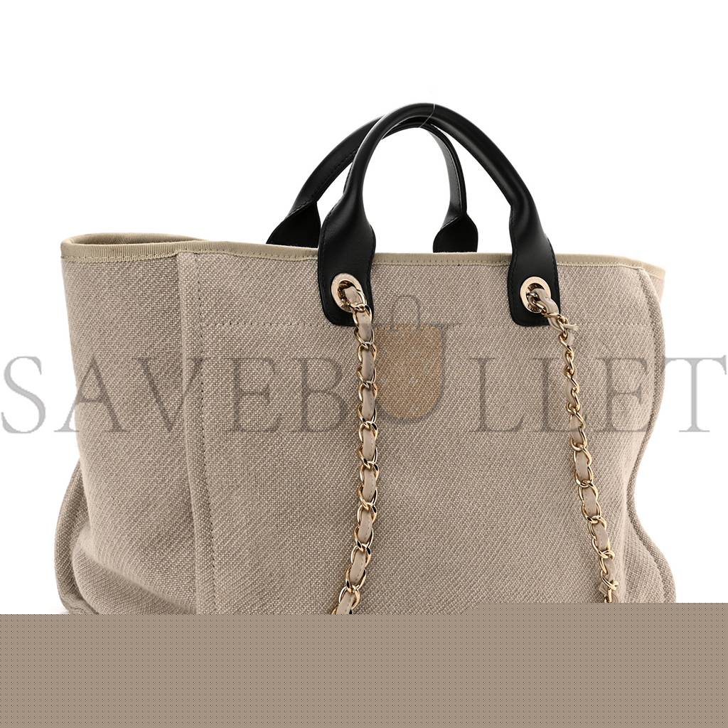 Ch*el mixed fibers medium deauville tote beige black (38*28*20cm)