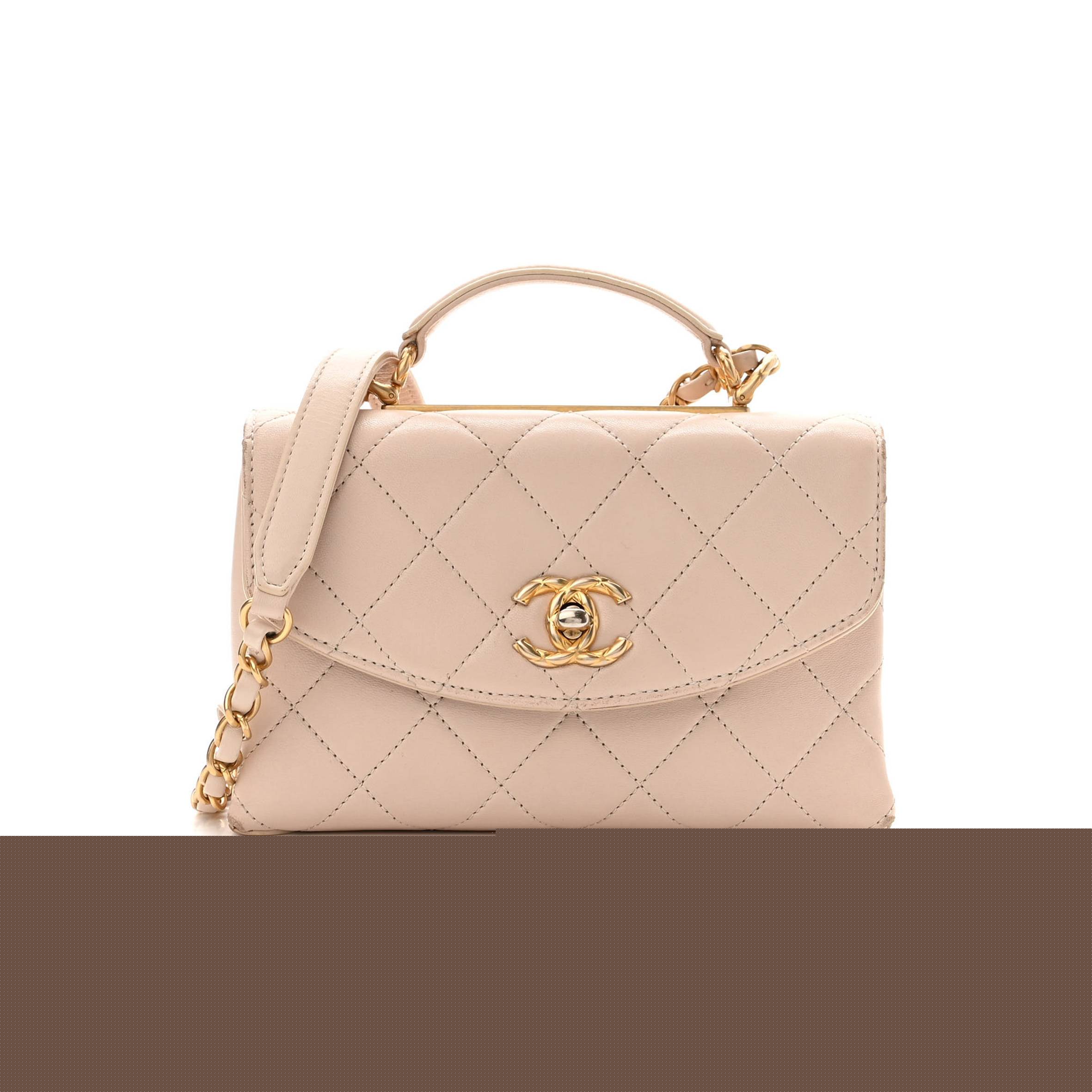 Ch*el lambskin quilted cc mini top handle flap light pink gold hardware (19*13*8cm)