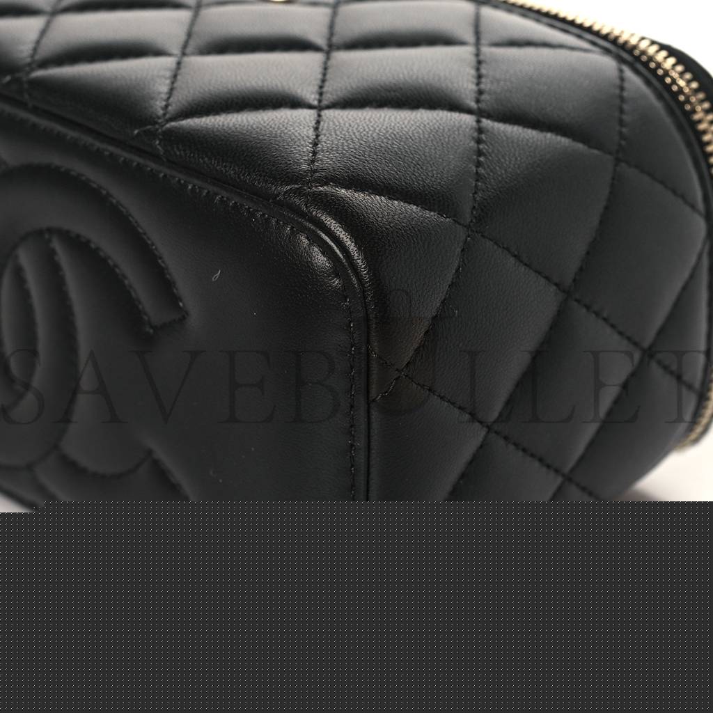 Ch*el lambskin quilted pearl crush small vanity case with chain black rose gold hardware (17*10*8cm)