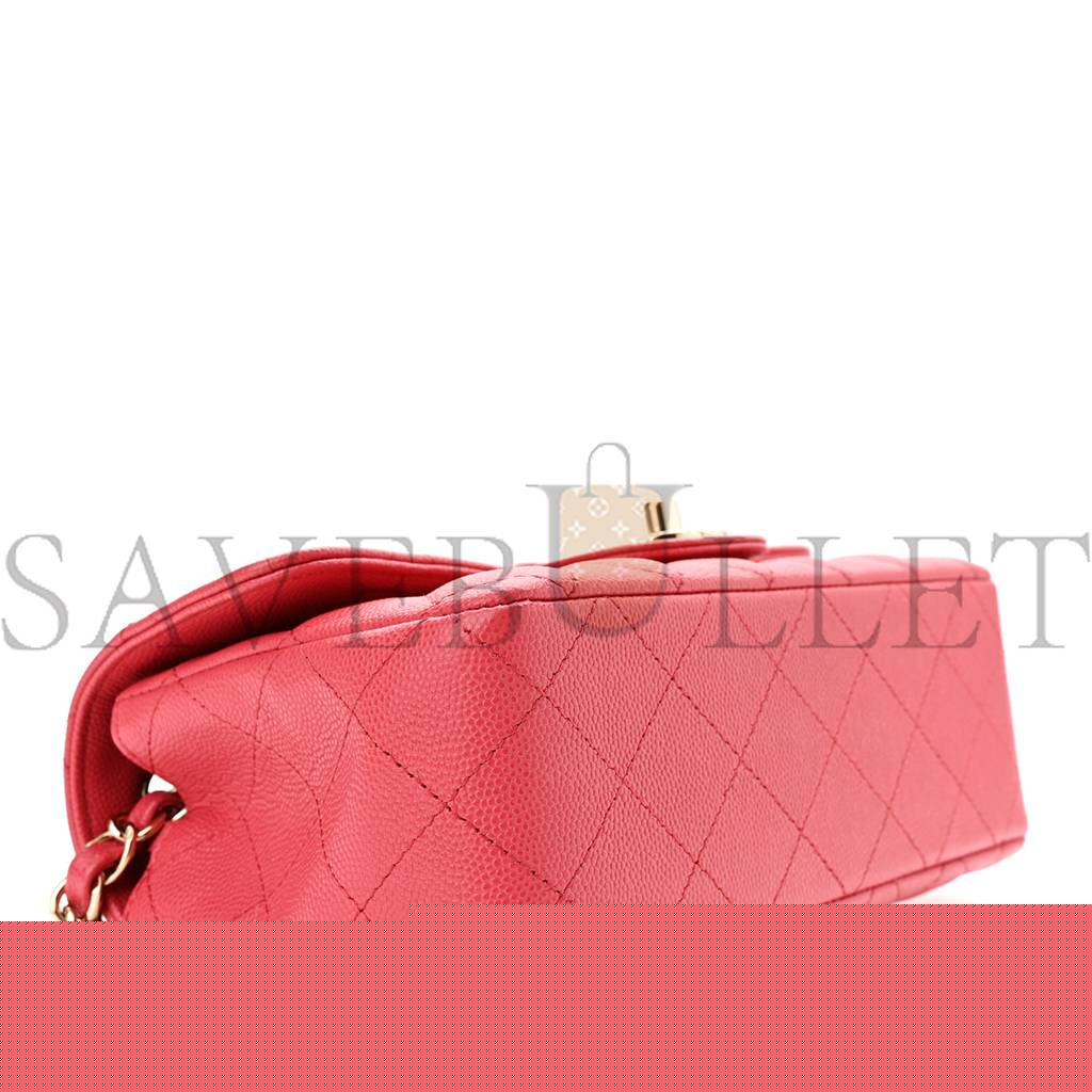 Ch*el caviar quilted mini rectangular flap dark pink rose gold hardware (20*13*6cm)