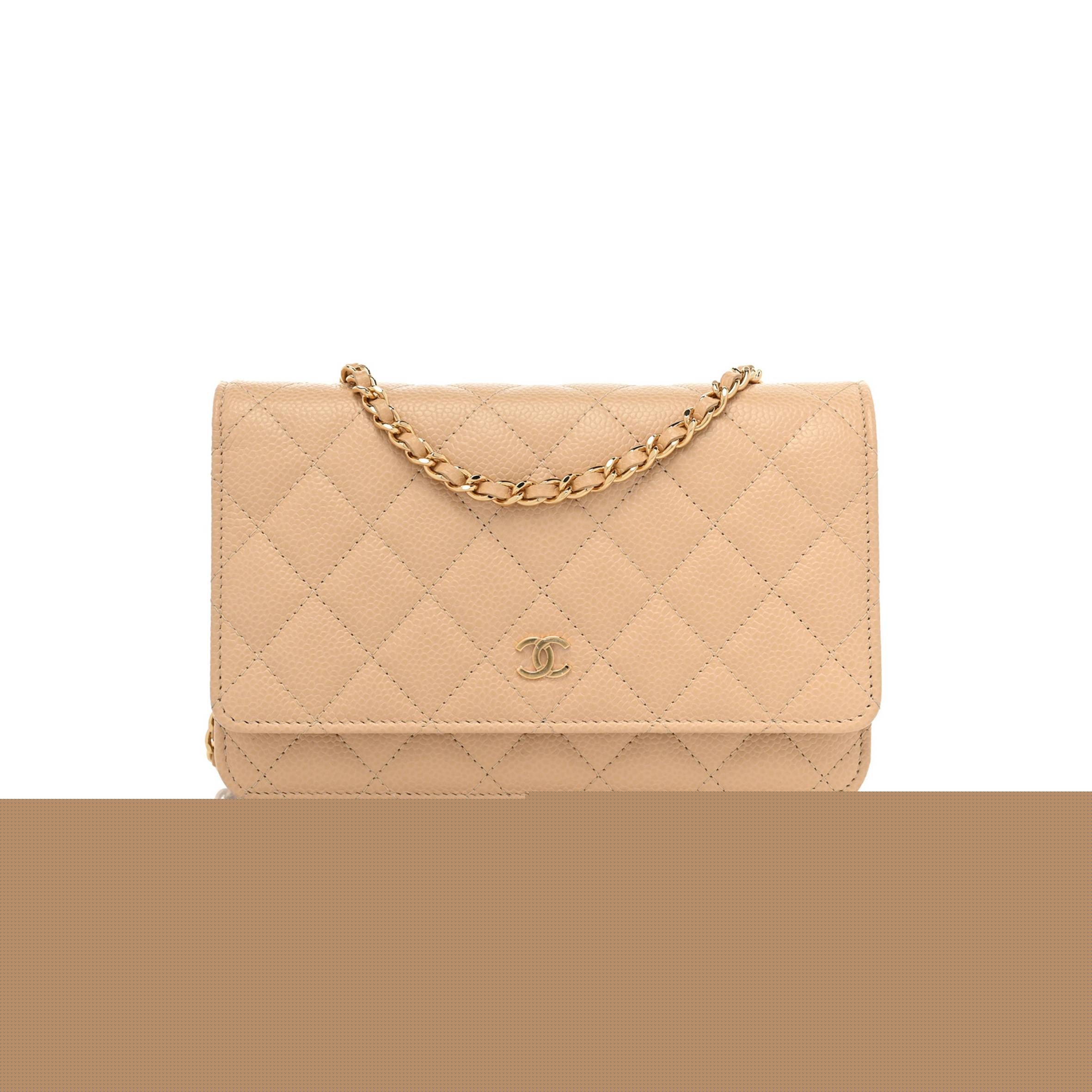 Ch*el caviar quilted wallet on chain woc beige rose gold hardware (20*13*3cm)