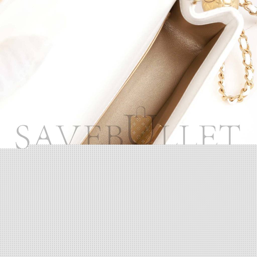 Ch*el pearl crush mini rectangular flap bag white lambskin antique gold hardware (20*13*6cm)